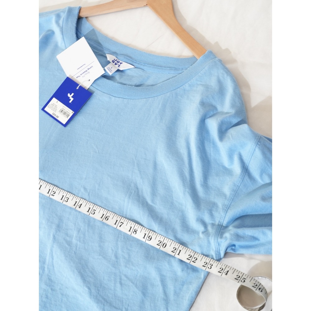 JoyLab Long-Sleeve Tee Women Large Blue Boxy Fit Thumbhole Tulip Wrap Back NWT - Picture 5 of 9